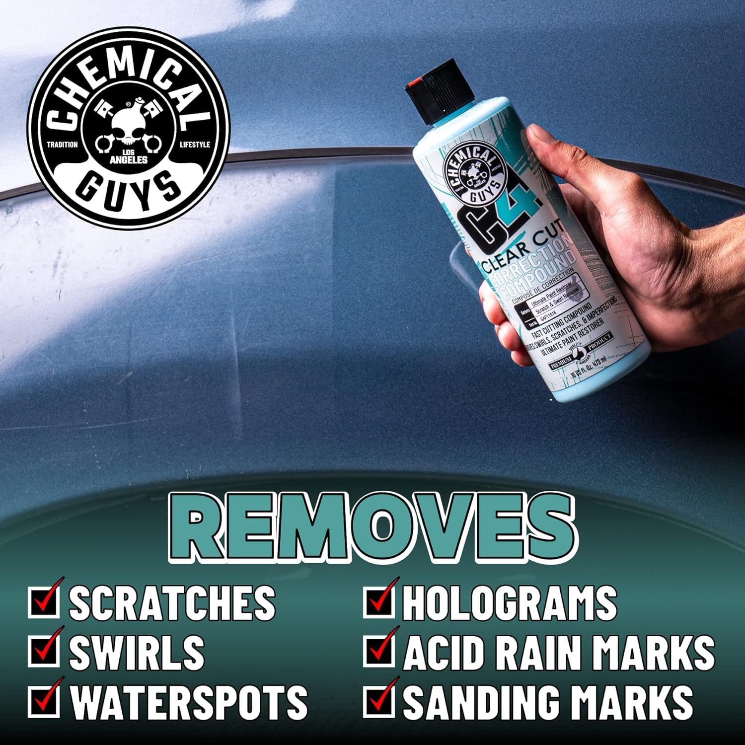 Chemical Guys C4 & P4 Clear Cut Correction Compound and Precision Paint Perfection Polish Combo - Removes Scratches, Swirls, Towel Marks, and Etching, Restores Gloss, Polishing Kit - 2 x 16 oz - Image 4