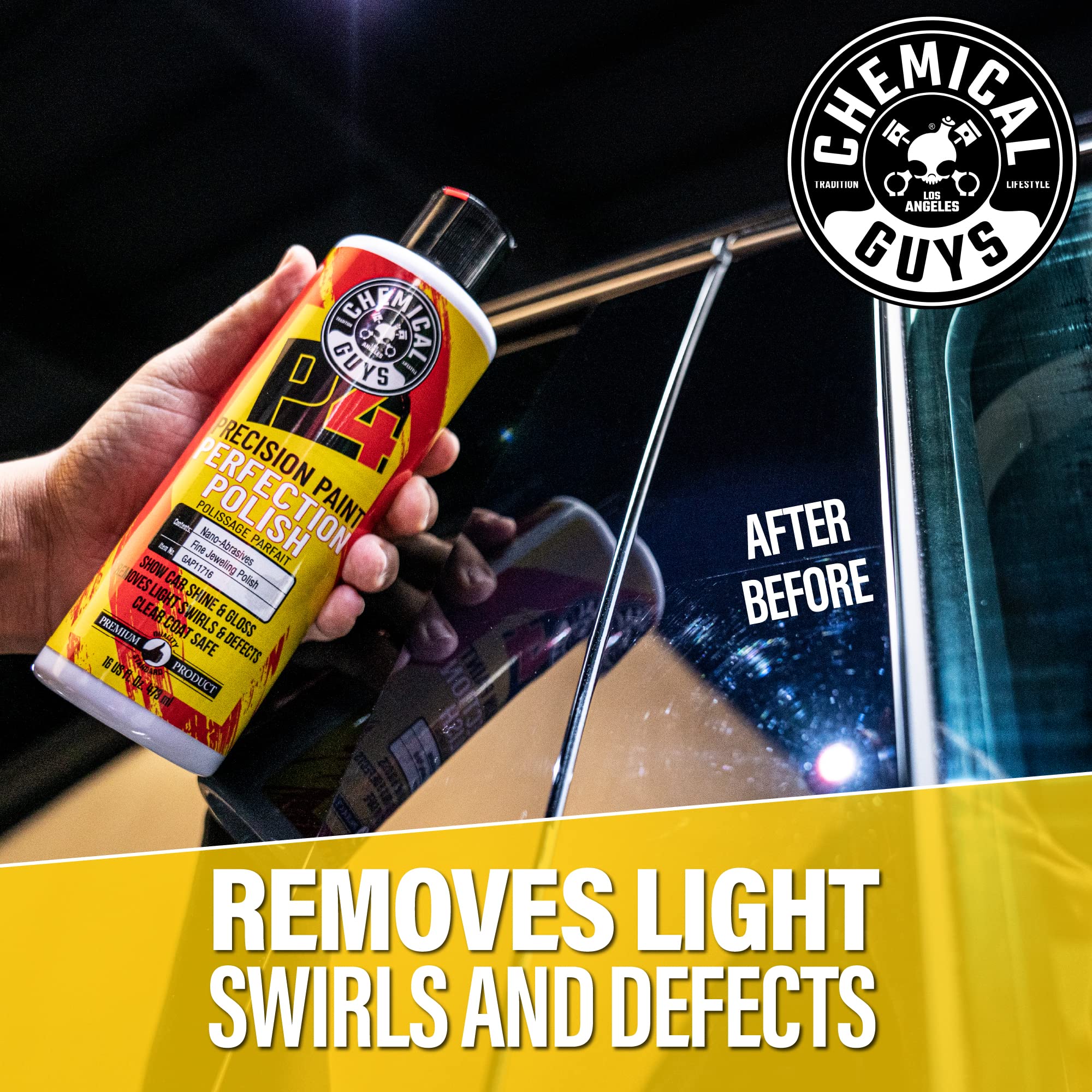 Chemical Guys C4 & P4 Clear Cut Correction Compound and Precision Paint Perfection Polish Combo - Removes Scratches, Swirls, Towel Marks, and Etching, Restores Gloss, Polishing Kit - 2 x 16 oz - Image 6