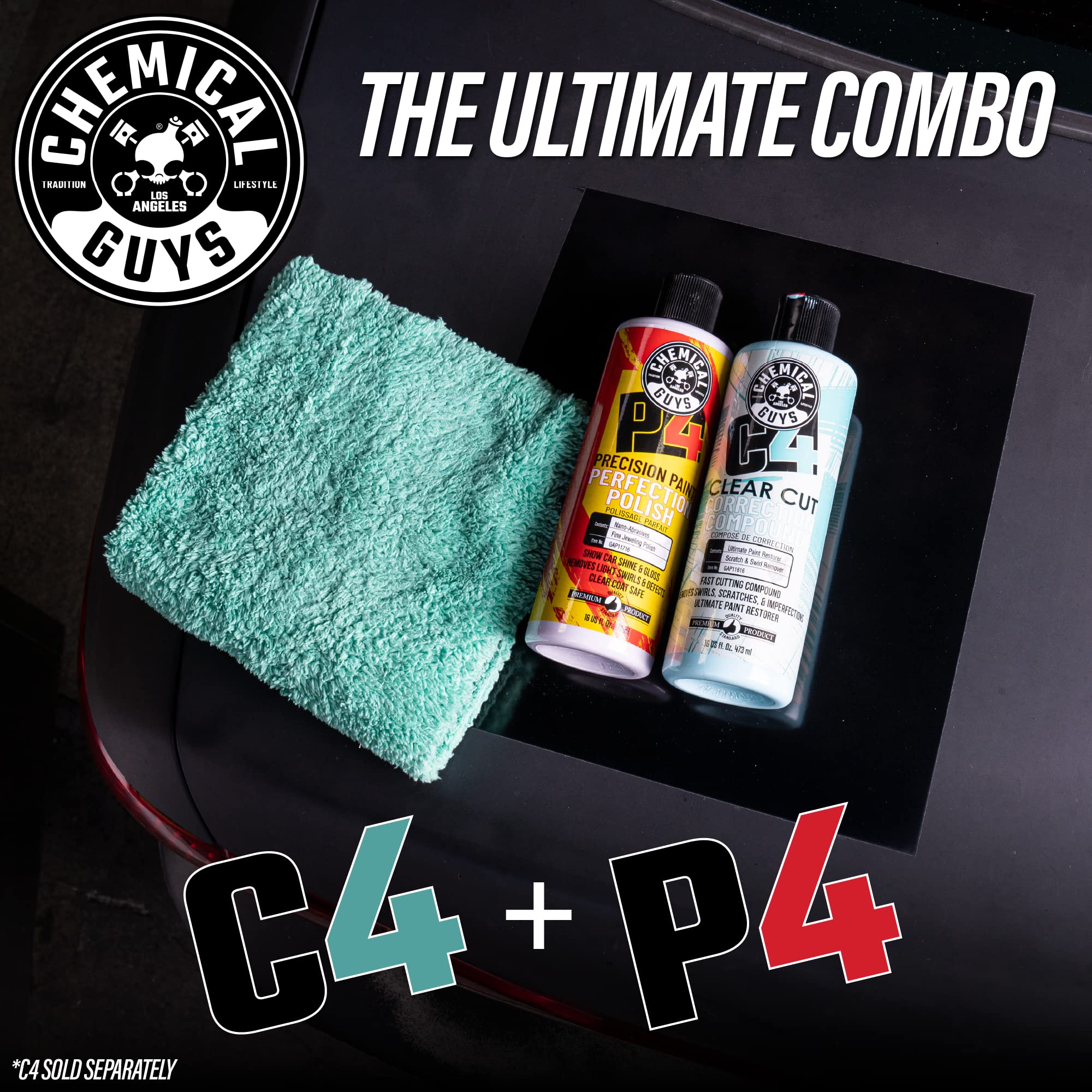 Chemical Guys C4 & P4 Clear Cut Correction Compound and Precision Paint Perfection Polish Combo - Removes Scratches, Swirls, Towel Marks, and Etching, Restores Gloss, Polishing Kit - 2 x 16 oz - Image 7