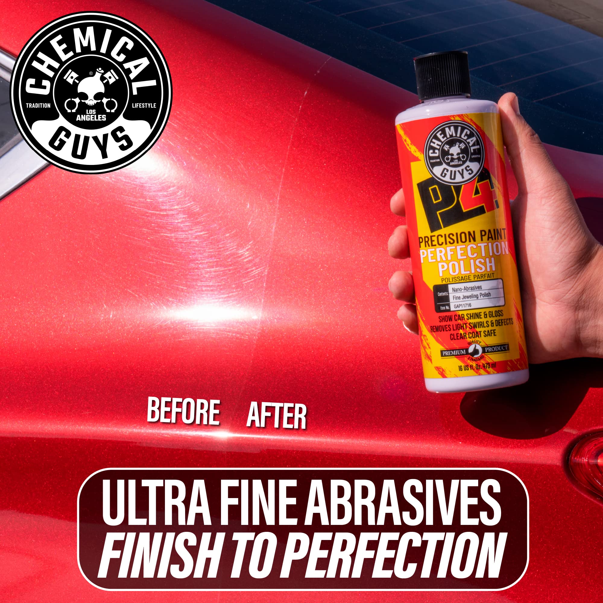 Chemical Guys C4 & P4 Clear Cut Correction Compound and Precision Paint Perfection Polish Combo - Removes Scratches, Swirls, Towel Marks, and Etching, Restores Gloss, Polishing Kit - 2 x 16 oz - Image 8