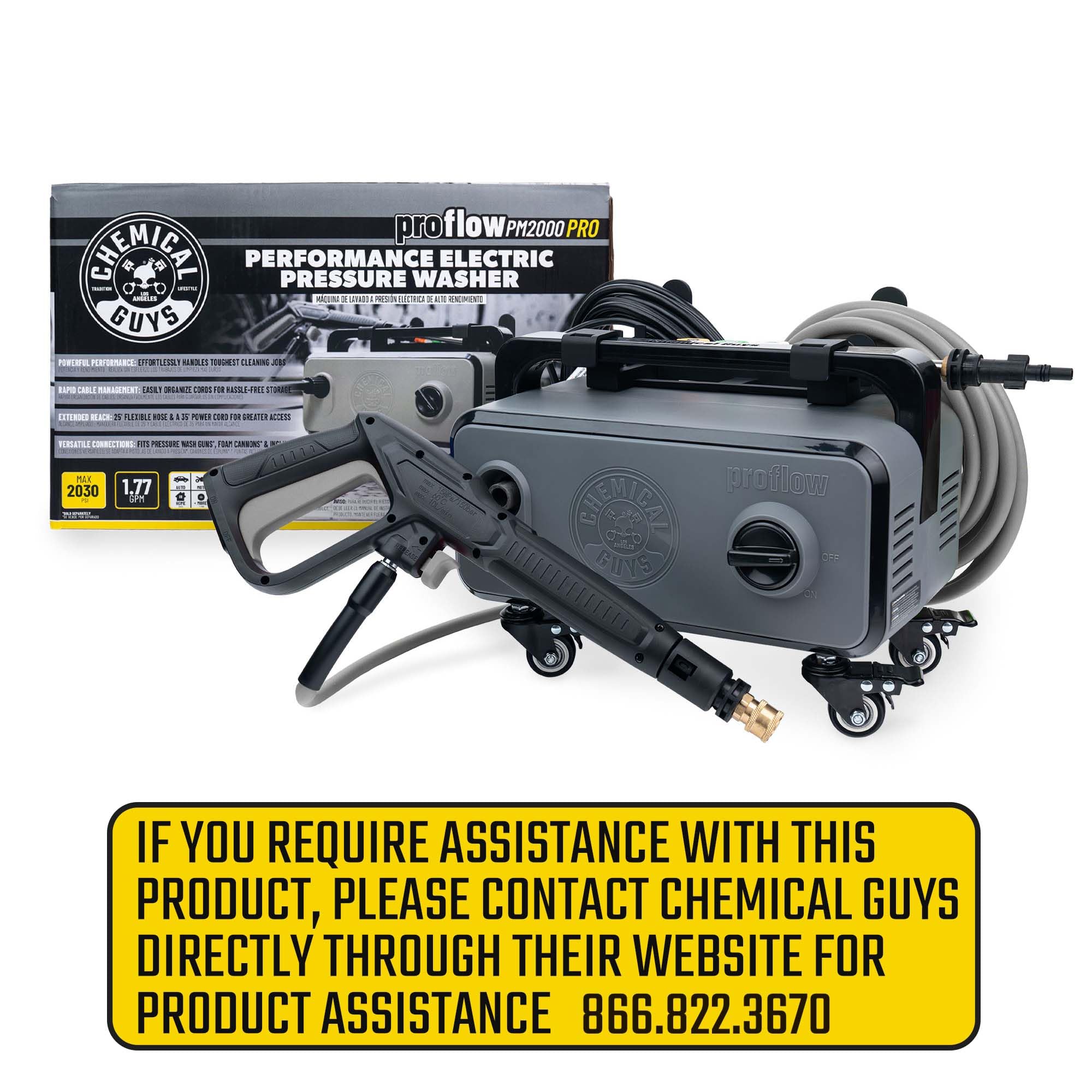Chemical Guys Electric Pressure Washer PM2000 PRO – 2030 PSI, 1.77 GPM, 25’ Flex Hose, Compact Design, 360° Casters, Standard Connections, Cable Storage – EQP411 - Image 3