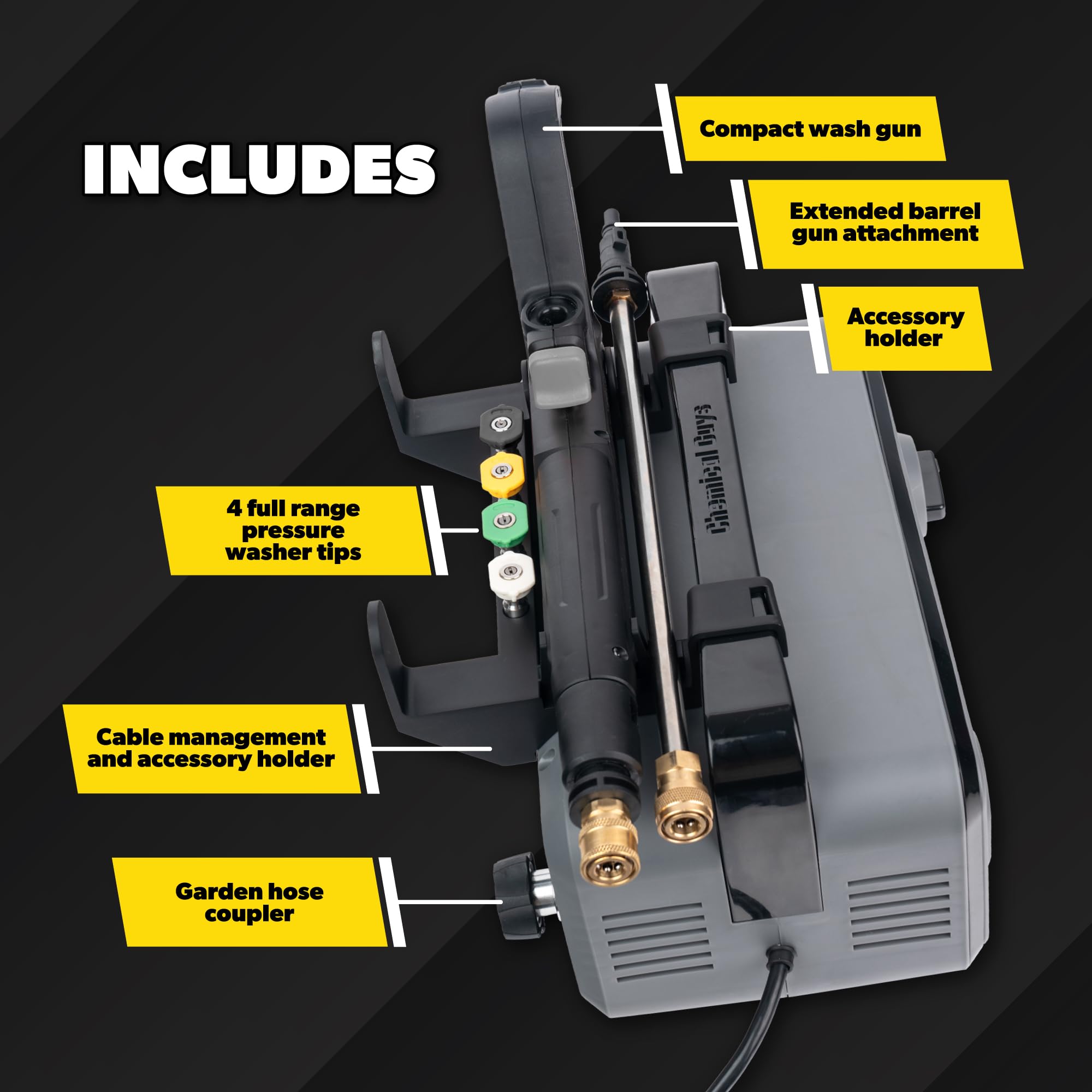 Chemical Guys Electric Pressure Washer PM2000 PRO – 2030 PSI, 1.77 GPM, 25’ Flex Hose, Compact Design, 360° Casters, Standard Connections, Cable Storage – EQP411 - Image 7