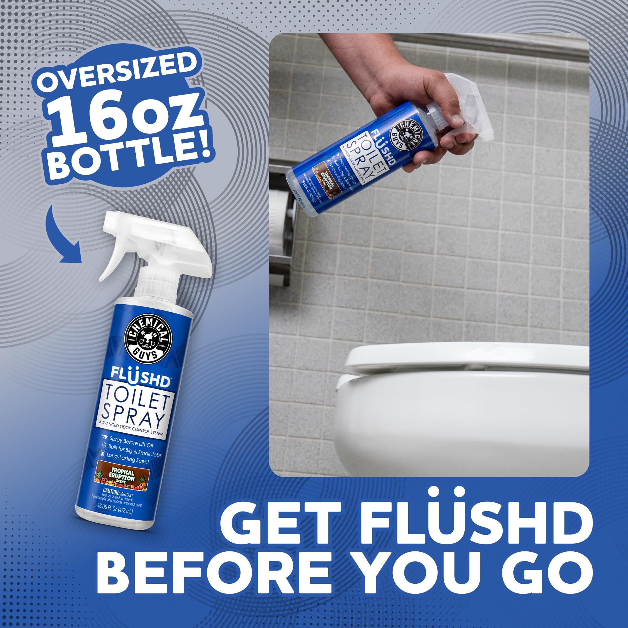 Chemical Guys Flushd, Toilet Deodorizing Spray, Bathroom Odor Eliminator and Blocker, Non-Aerosol Trigger Pump Spray, Tropical Eruption Scent, 16 Fl. Oz. - Image 4