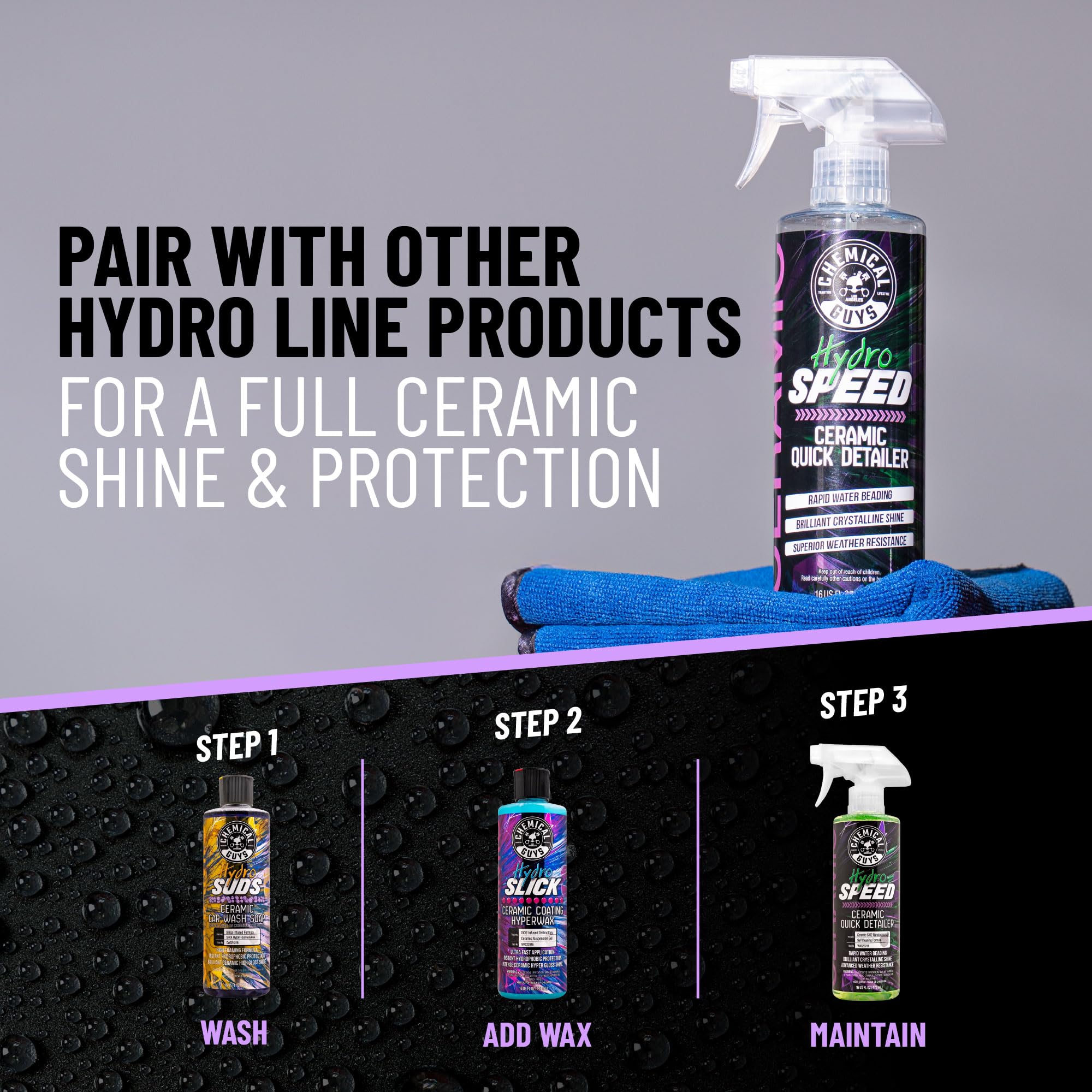 Chemical Guys HydroSpeed Ceramic Quick Detailer Spray - SiO2 Shine Car Detailer Spray for Cars, Trucks, SUVs, Motorcycles and RVs, Boosts Gloss, Hydrophobic Protection and Slickness, 128 oz - Image 6