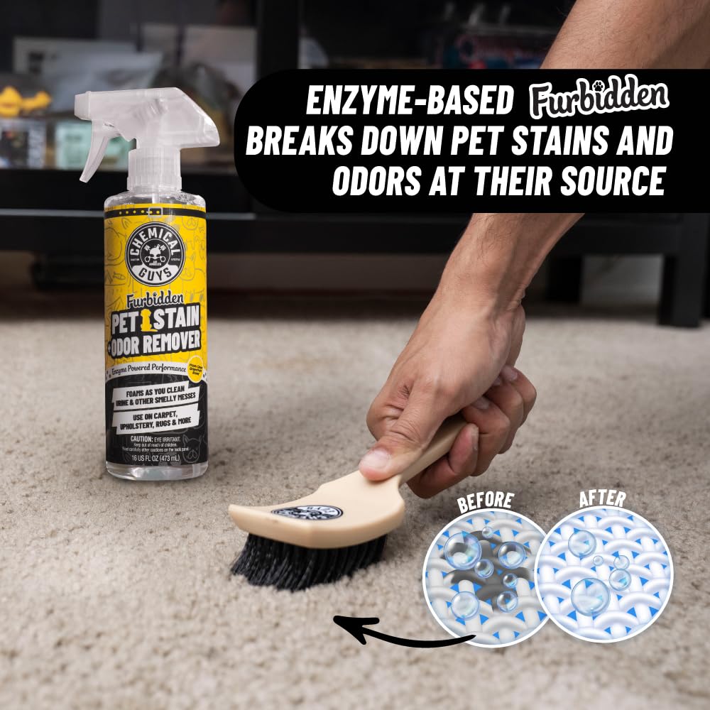 Chemical Guys Pet Mess Cleaning Kit, Furbidden Odor Eliminator 16 oz with Interior Detailing Brush Cleans, Pet Smells, Hair and Light Dirt for Cars Trucks SUVs Home Interiors and Upholstery Care - Image 3
