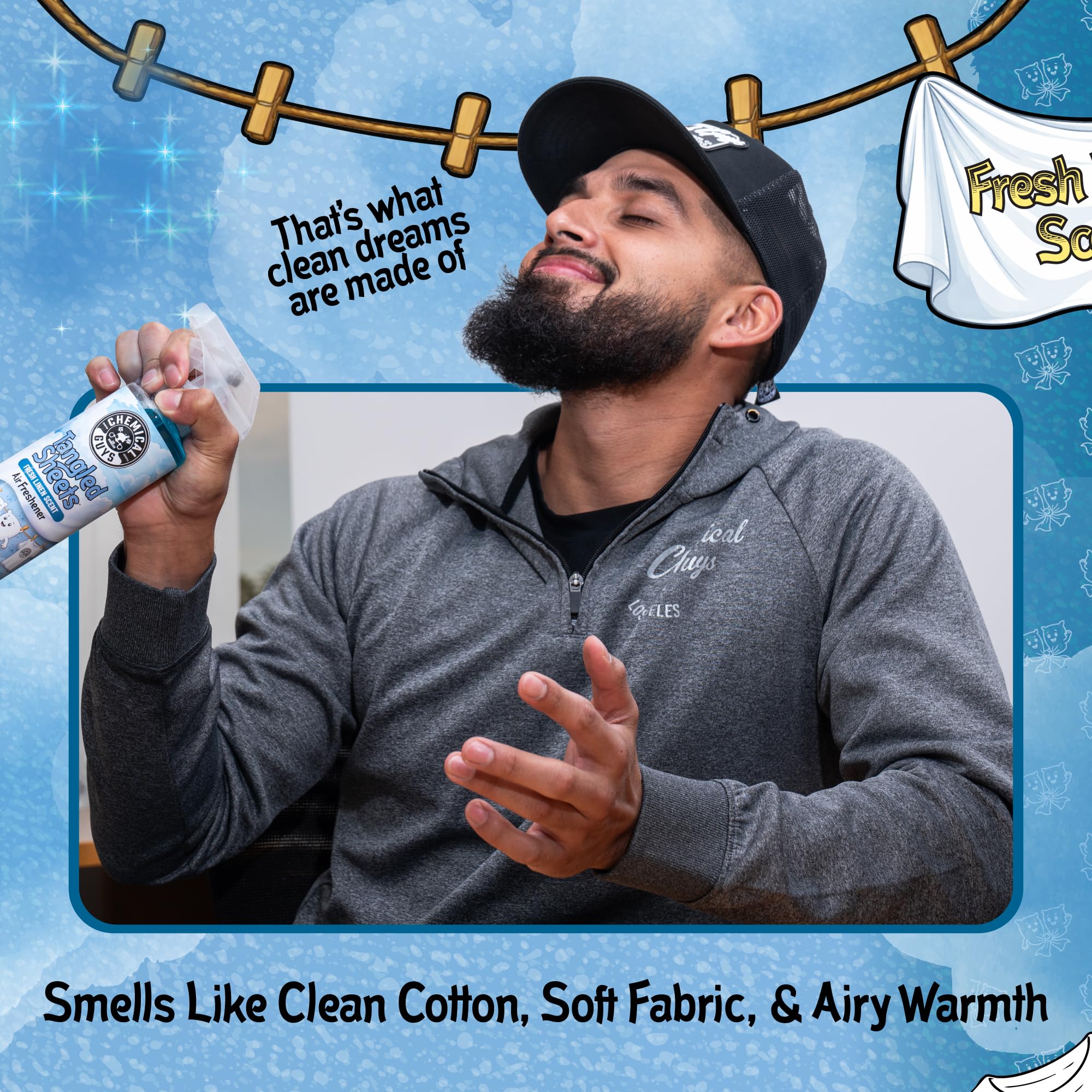 Chemical Guys Tangled Sheets Fresh Linen Scent Air Freshener Spray and Odor Eliminator, Clean Fabric Inspired Spray for Home, Office, Bathroom, Dorm, and Car Interior - 16 Fl Oz - Image 3