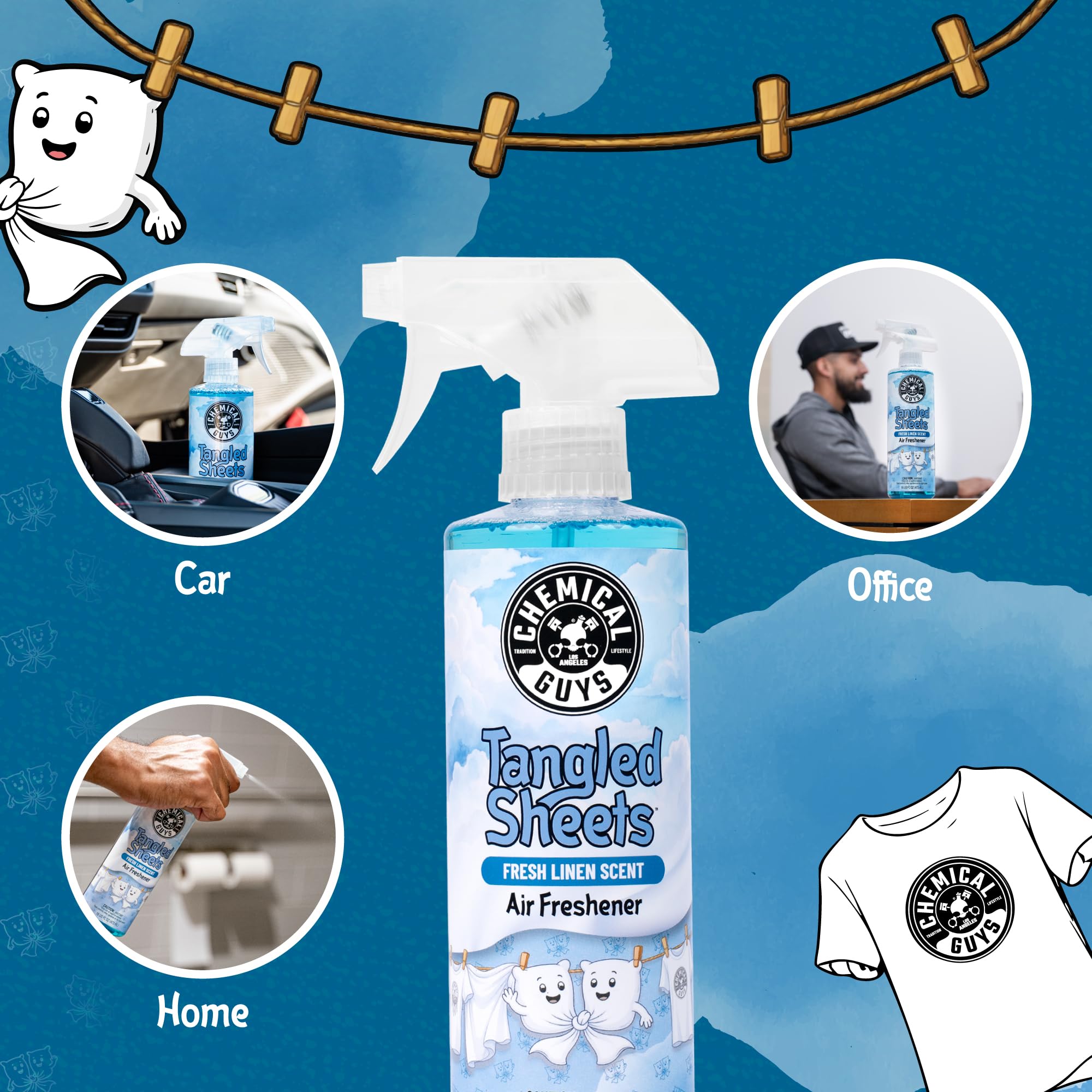 Chemical Guys Tangled Sheets Fresh Linen Scent Air Freshener Spray and Odor Eliminator, Clean Fabric Inspired Spray for Home, Office, Bathroom, Dorm, and Car Interior - 16 Fl Oz - Image 5